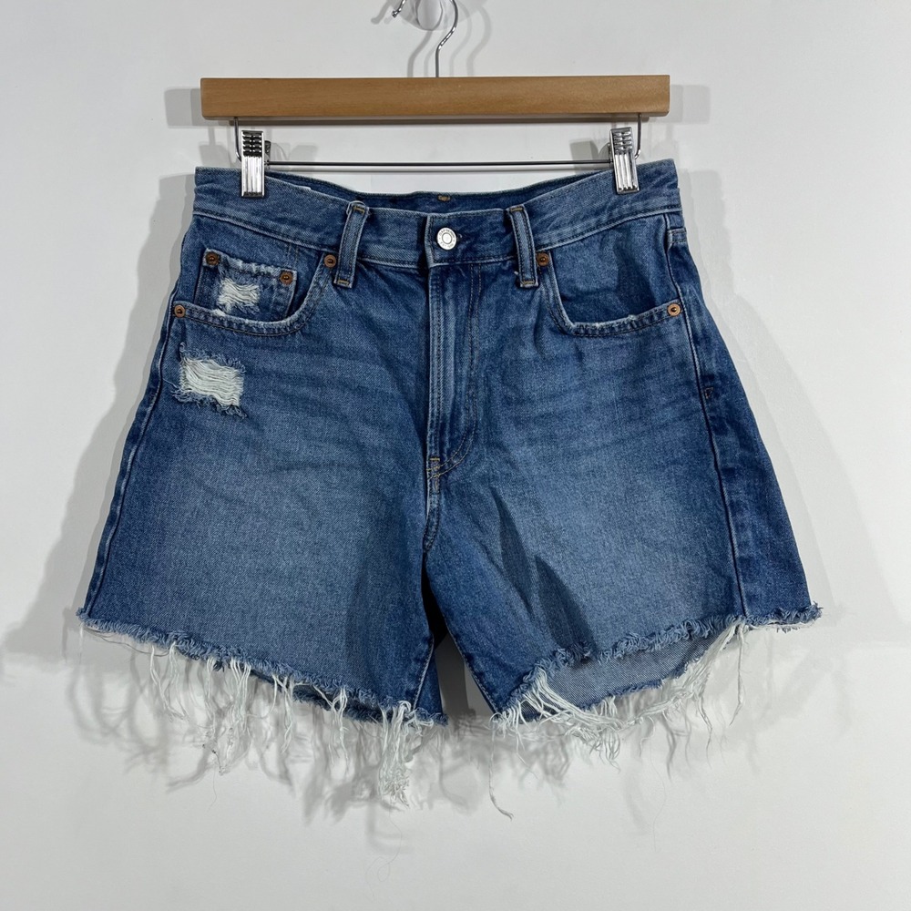 Gap Loose Bermuda Mid Rise Preppy Americana Denim Shorts Distressed Womens 27 4R